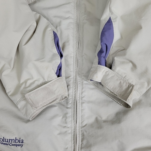 Columbia Women's Size L Hooded Midweight Full-Zip Rain Jacket Purple & Off White - Picture 9 of 12